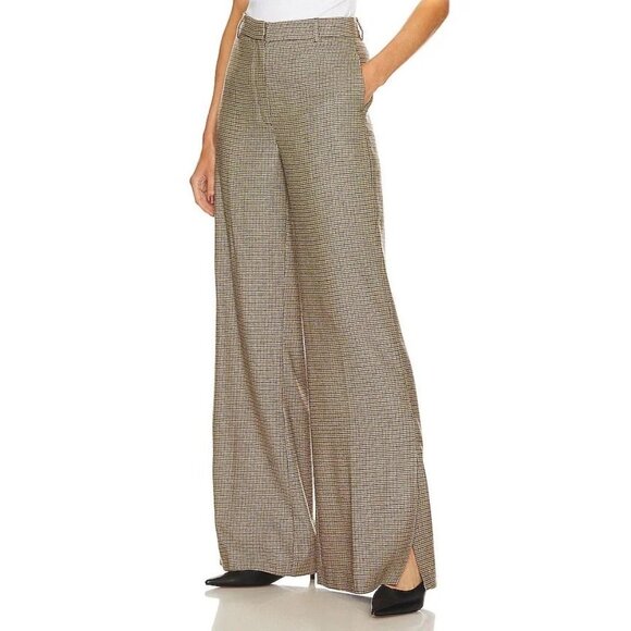 Anine Bing Lyra Mini Houndstooth High Rise Wide Leg Split Hem Trousers Size 4/6 - Picture 1 of 16